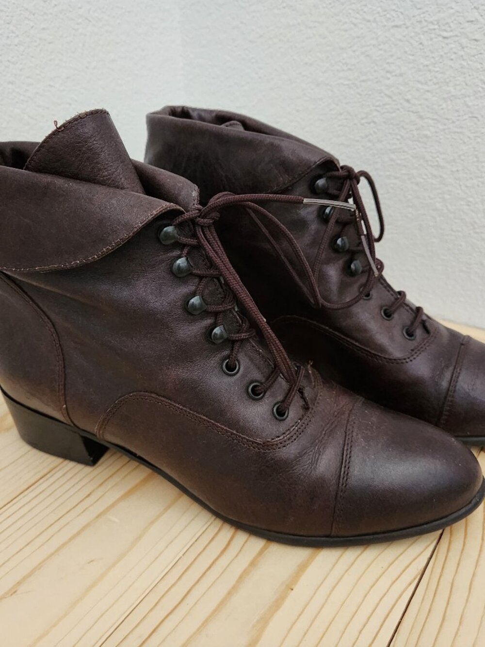 Vintage Canyon River Blues Brown Leather Victorian Lace-Up Ankle Boots Size 7